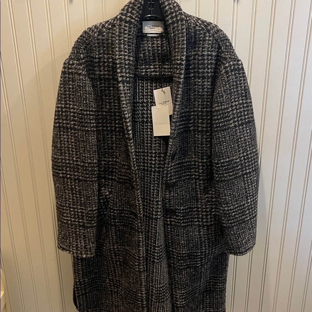 Isabel Marant Etoile. Gabriel Gray Plaid Wool-Blend Coat
